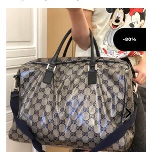 Gucci GG Canvas Blue Satchel Tote Bag | Authentic | Spacious Travel / Work Bag